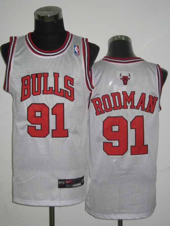 NBA Chicago Bulls 91 Dennis Rodman Authentic White Throwback Jerseys